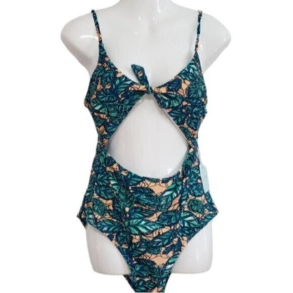 New Cupshe One Piece Swim Women's Size Large Tropical Pattern Monokini Cut Outs